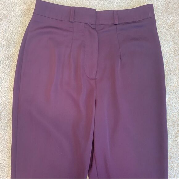 BOOHOO maroon burgundy Tie Waist Woven Satin Slimline Trousers Sz US2 NWT - Picture 4 of 11